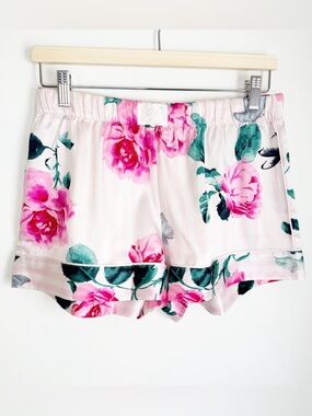 NWT Victoria's Secret White & Pink Striped Satin Shorts with Pink Rose Print